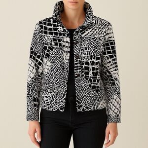 Chico’s Animal Print Shirt Jacket M Wired Collar Safari 90s Statement Artwear